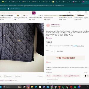 Barbour Men’s Quilted Liddesdale Lightweight Velvet Navy Prep Coat Size XXL